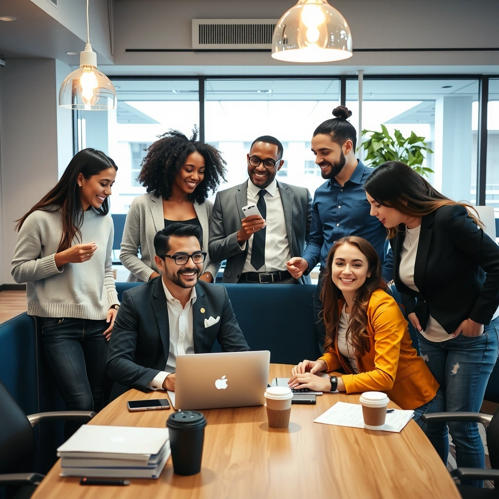 Diverse group of business professionals in a modern meeting room